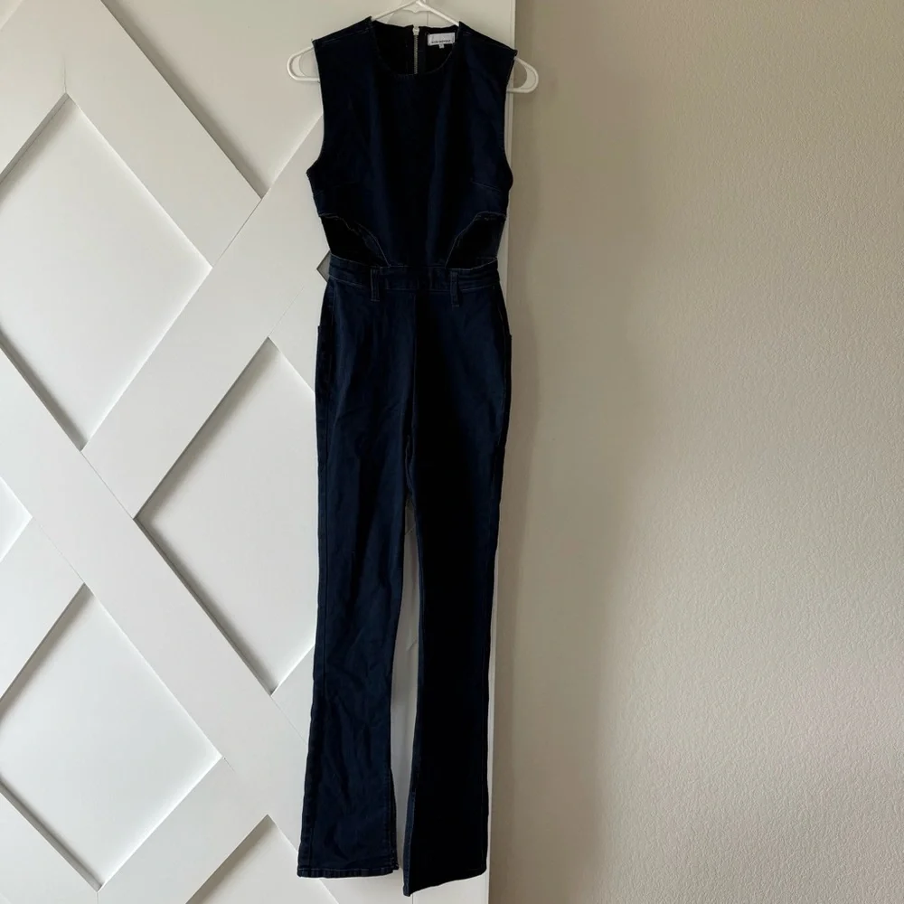 WEWOREWHAT CUTOUT SLIT STRETCH DENIM JUMPSUIT - Picture 7 of 12
